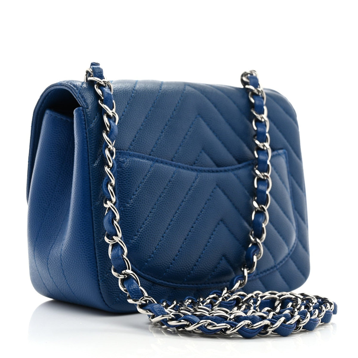 Caviar Chevron Quilted Mini Square Flap Blue
