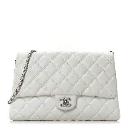 Caviar Quilted Clutch With Chain Flap White