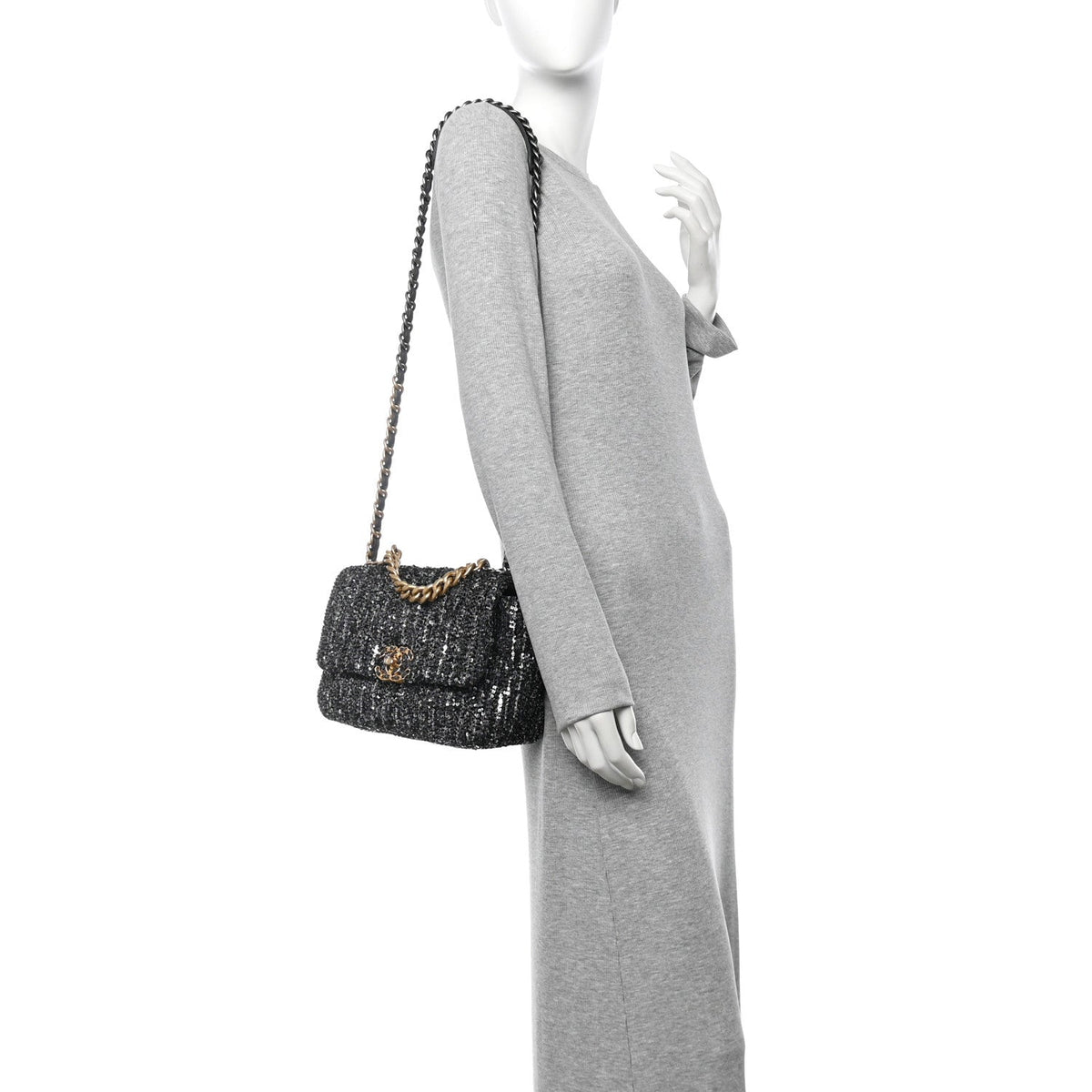 Tweed Sequin Quilted Medium Chanel 19 Flap Black Multicolor