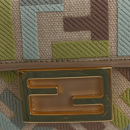 Canvas Vitello King Seta FF Embroidered Mini Baguette Matcha Milk Dove