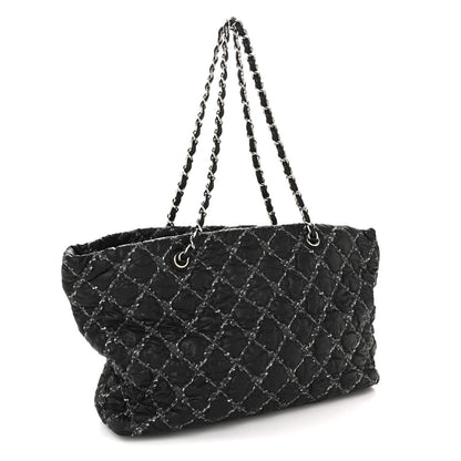 Nylon Quilted Tweed Stitch Bubble Tote Black