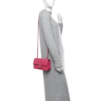 Lambskin Quilted Mini Rectangular Flap Fuchsia