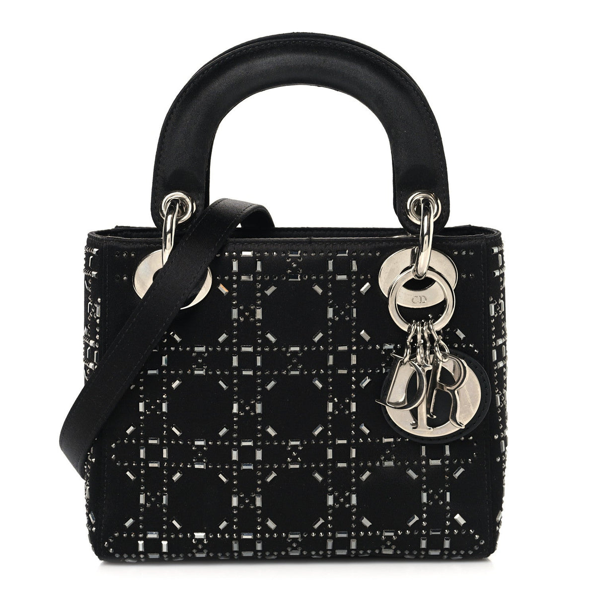 Satin Crystal Cannage Mini Lady Dior Black
