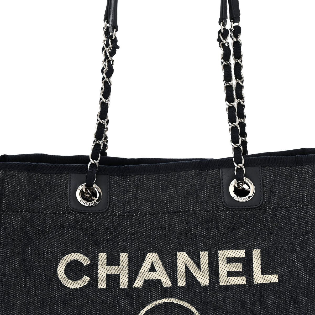 Denim Small Deauville Tote Dark Blue White
