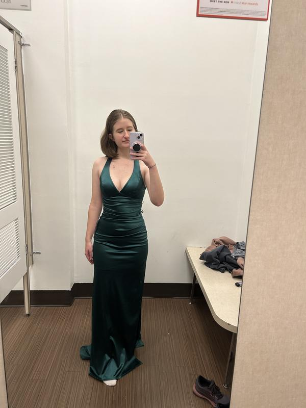 Green V Neck Mermaid Satin Long Party Dress Evening Gown MD7830