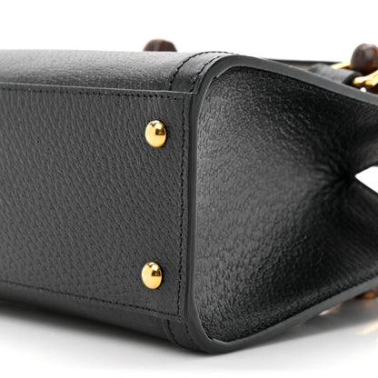 Textured Dollar Calfskin Web Mini Diana Tote Bag Black