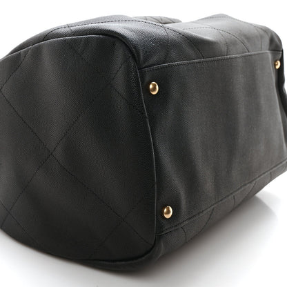 Grained Calfskin Lambskin Quilted Large Bowling Bag Black