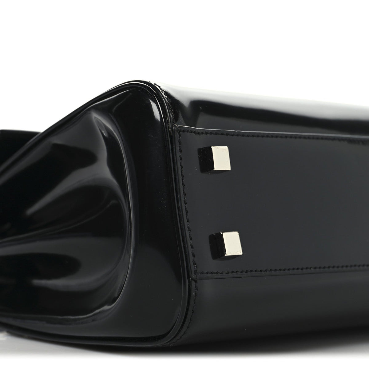 Shiny Calfskin Le Fermoir Top Handle Bag Small Black