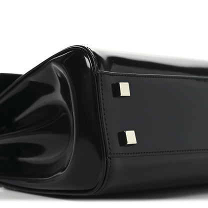Shiny Calfskin Le Fermoir Top Handle Bag Small Black