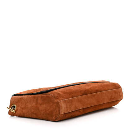 Saint Laurent  Calfskin Crocodile Embossed Suede Medium Reversible Monogram Kate Satchel Military Taupe