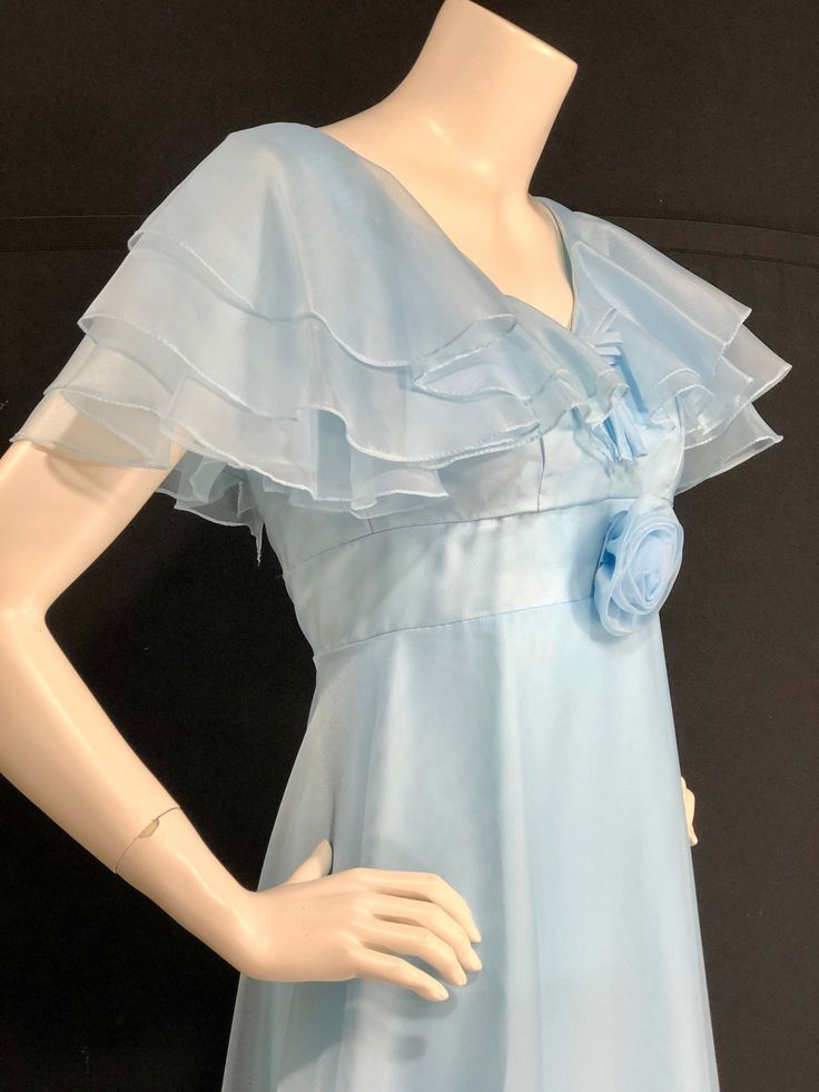 Light Blue A-Line Chiffon Ruffles Long Party Dress Retro Birthday Dress, D770