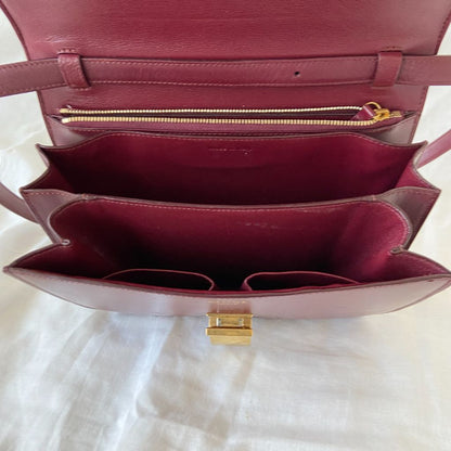 Celine Burgundy Leather Medium Classic Box Shoulder Flap Bag