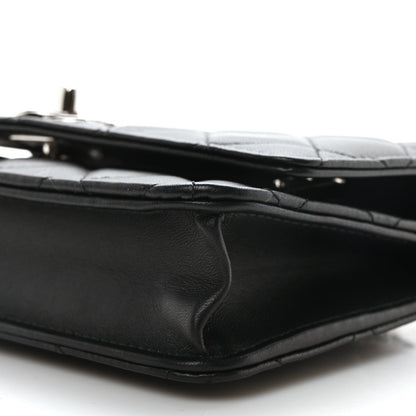 Lambskin Quilted Metal Top Handle Wallet On Chain WOC Black