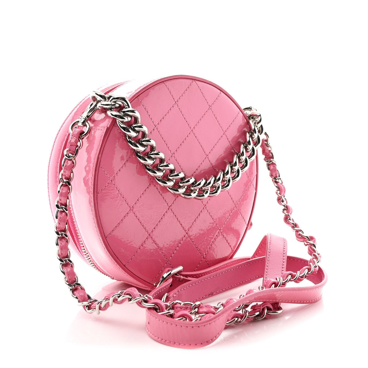 Glazed Calfskin Round As Earth Evening Bag Pink