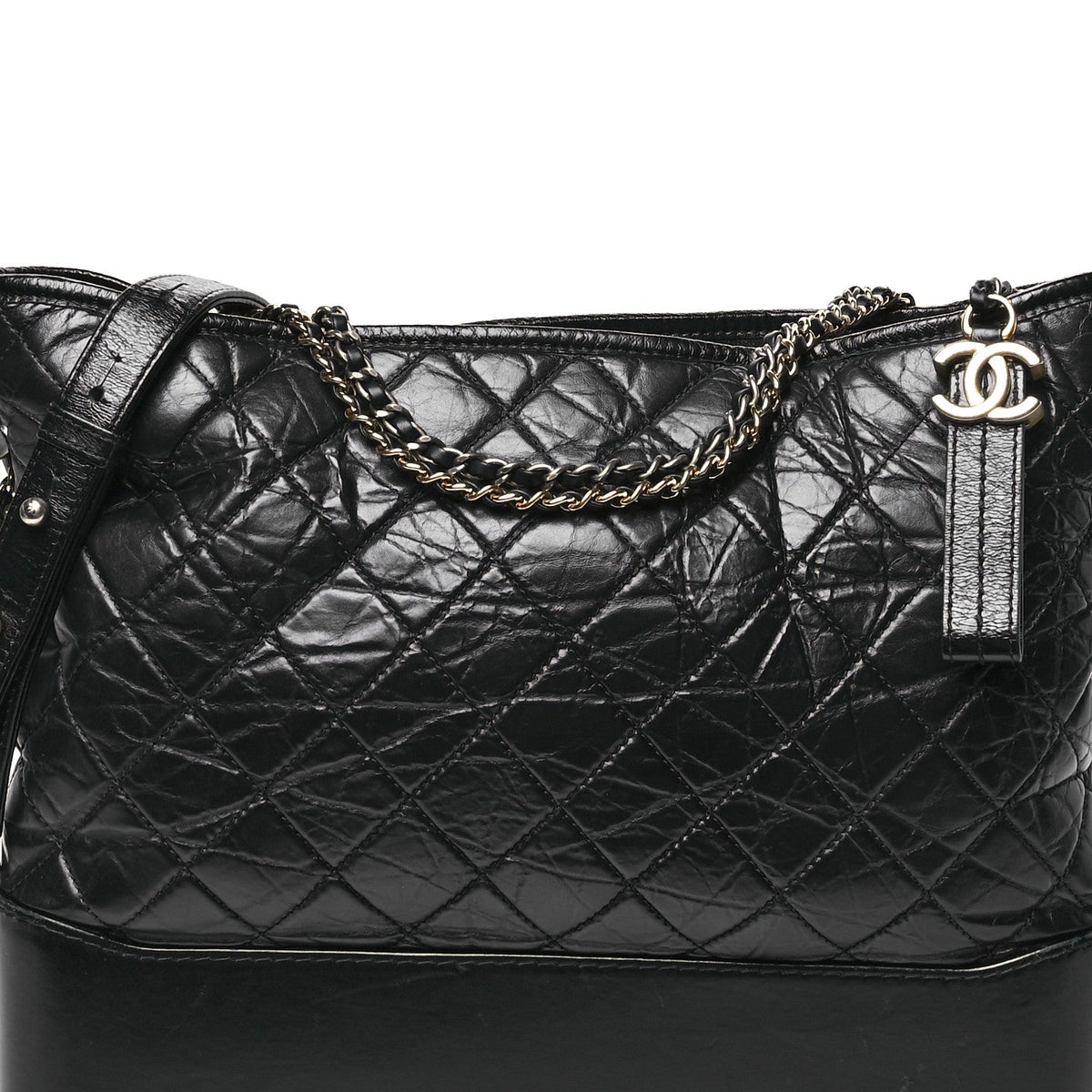 Aged Calfskin Quilted Large Gabrielle Hobo  Black