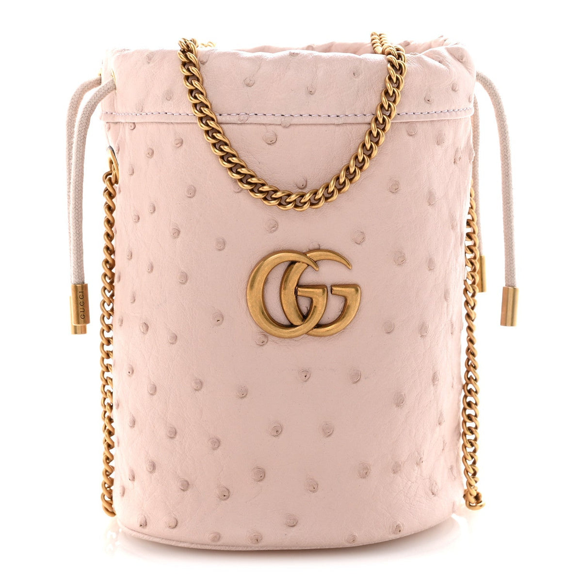 Ostrich Mini GG Marmont 2.0 Bucket Bag Light Pink