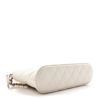 Caviar Quilted Classic Clutch With Chain White