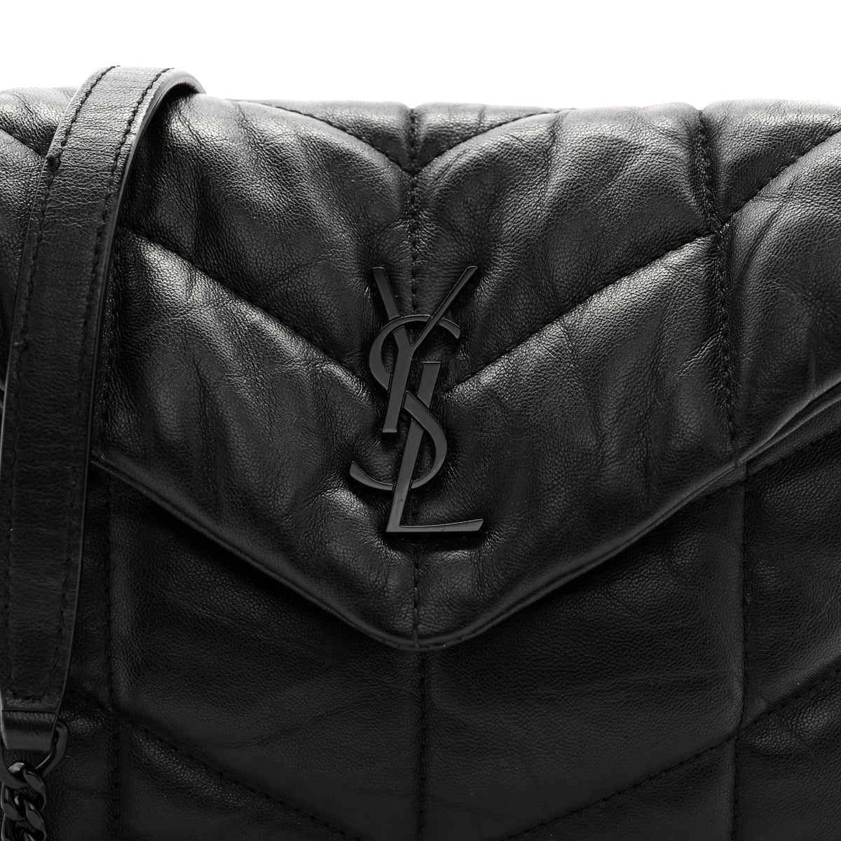Lambskin Quilted Toy Loulou Puffer Monogram Monochrome Chain Satchel Black