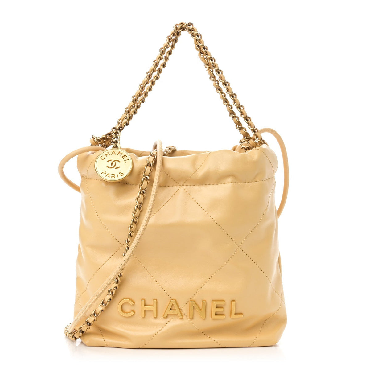 Shiny Calfskin Quilted Mini Chanel 22 Yellow