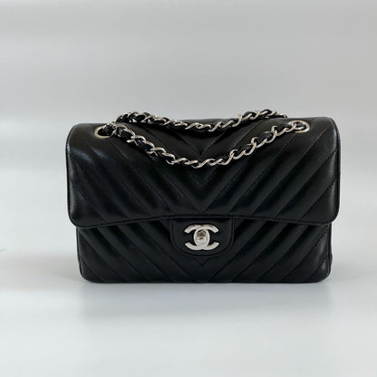 Chanel black chevron quilted leather double flap bag