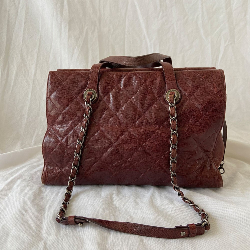 Chanel Chic Burgundy Quilted Caviar Tote Bag