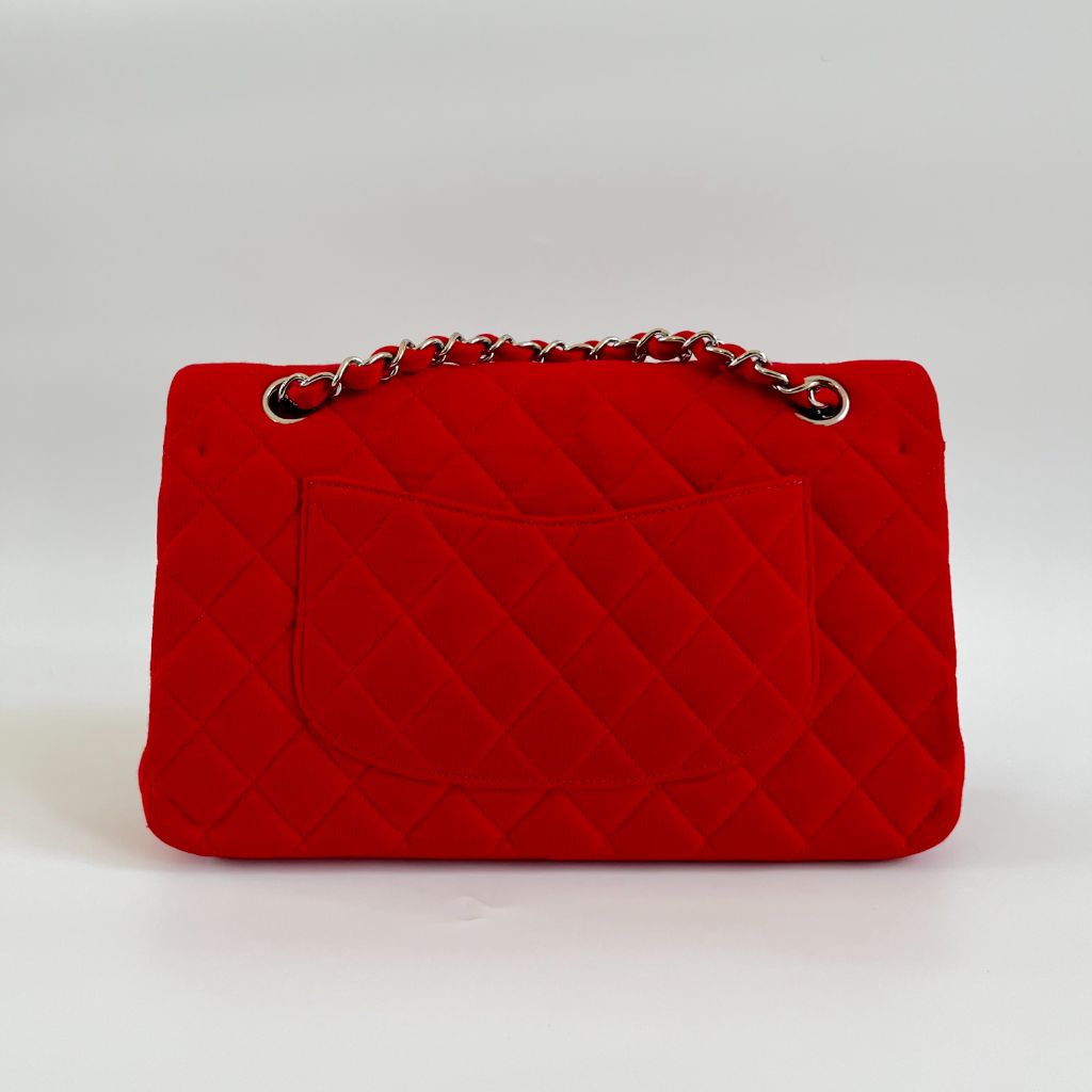 Chanel Classic Double Flap Quilted Red Fabric Bag