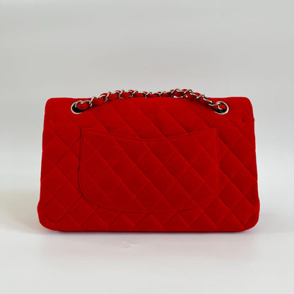 Chanel Classic Double Flap Quilted Red Fabric Bag