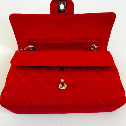 Chanel Classic Double Flap Quilted Red Fabric Bag