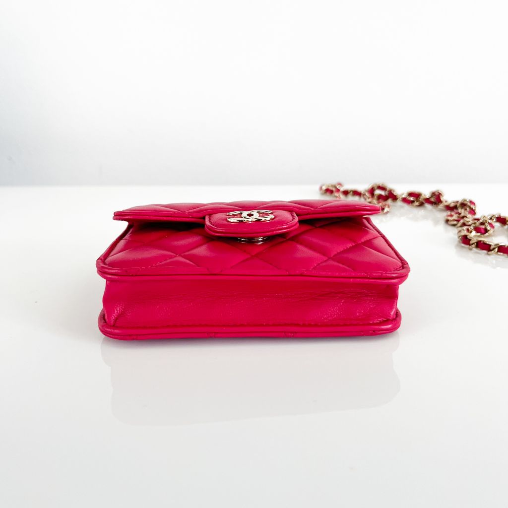 Chanel pink quilted lambskin top handle micro top handle flap bag