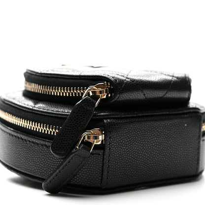 Caviar Quilted Round Coco Clutch With Chain Black