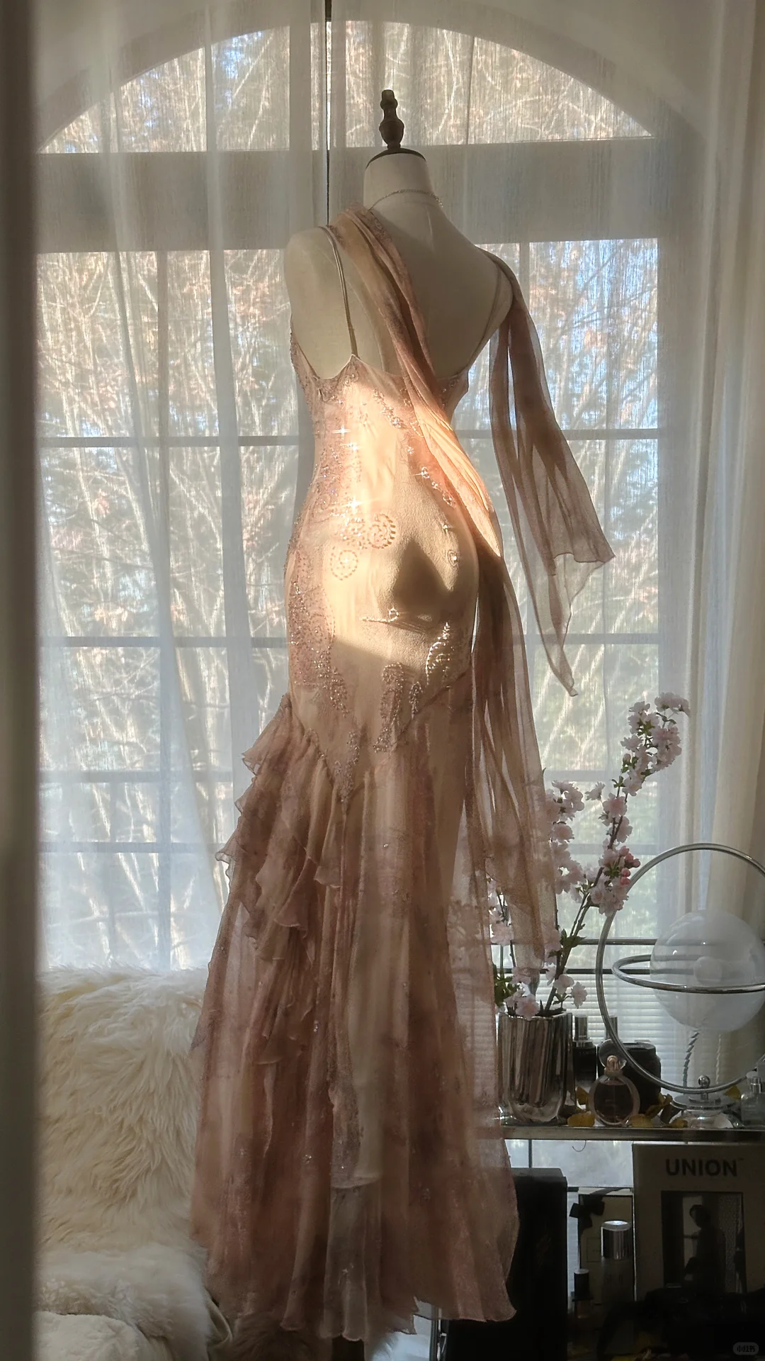Vintage Champagne Sparkling Elegant Beaded Gorgeous Chiffon Evening Dress Prom Dress D1468