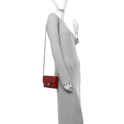 Patent Quilted Mini Flap Clutch With Chain  Red