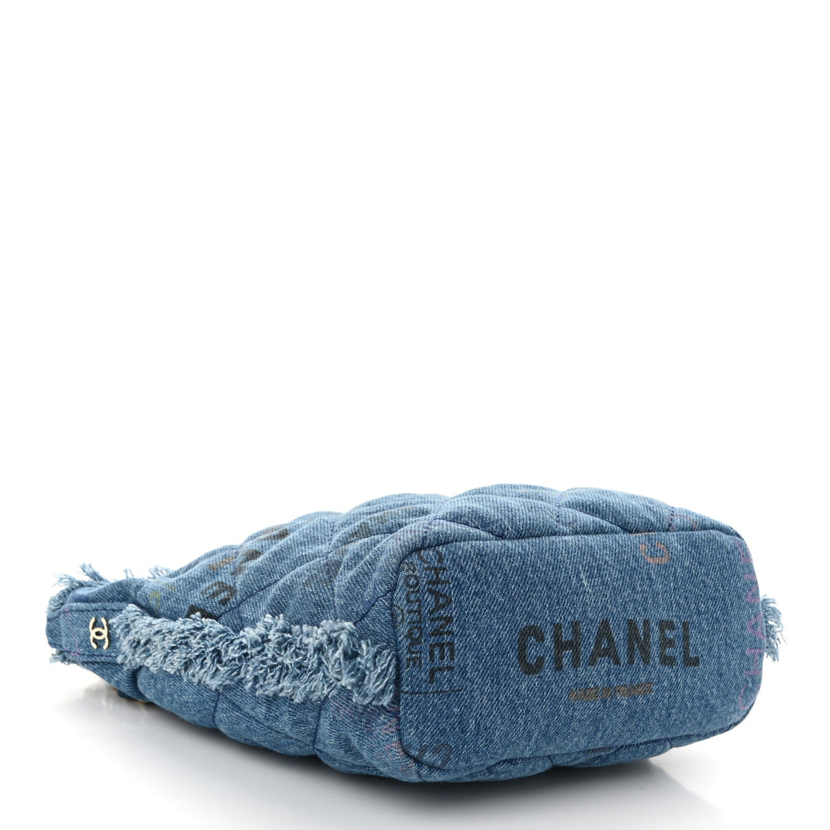 Denim Quilted Small Mood Bucket With Chain Blue Multicolor