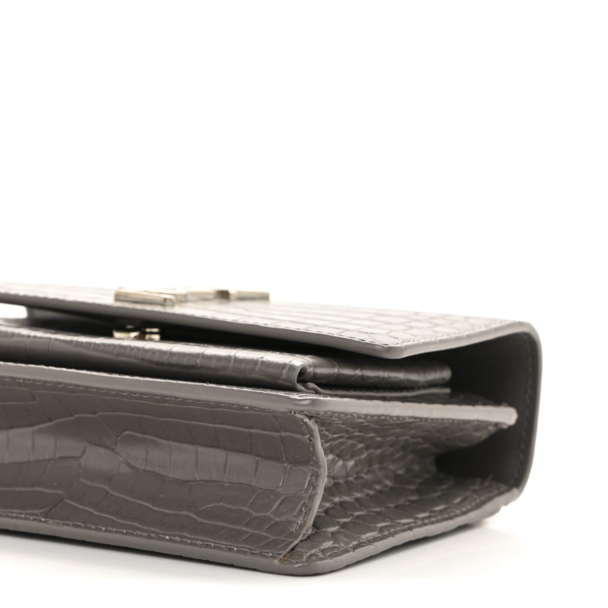 Calfskin Crocodile Embossed Monogram Sunset Chain Wallet Fog