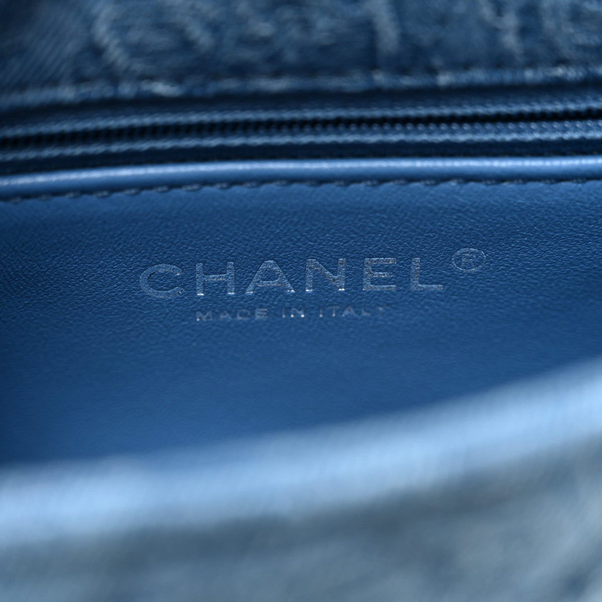 Denim Quilted Camellia Sweetheart Mini Flap Blue