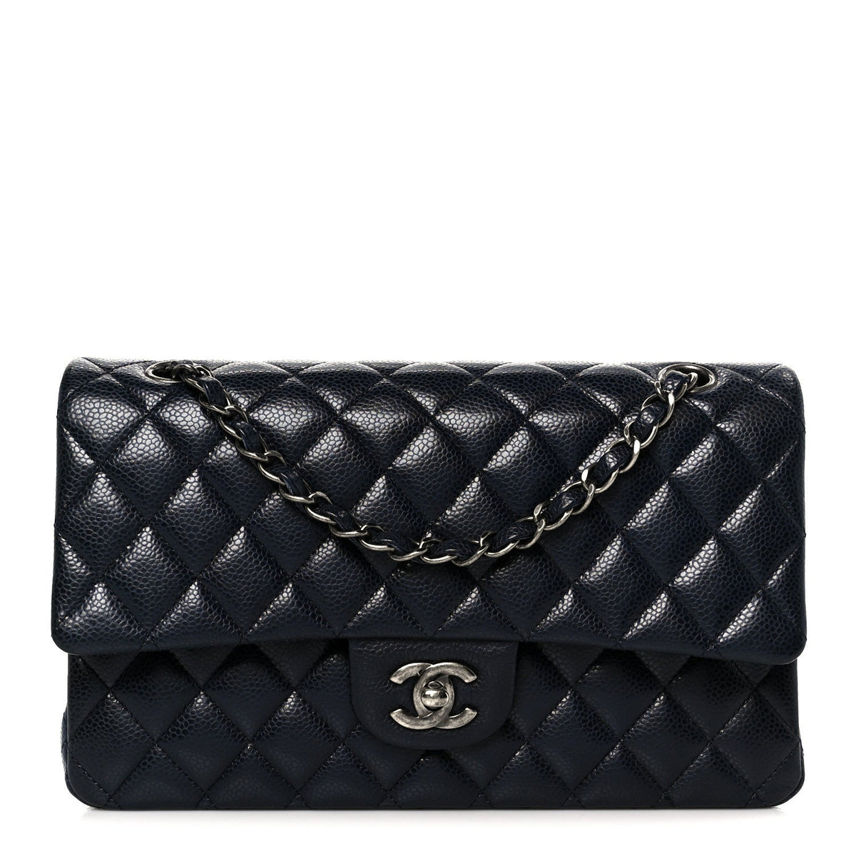 Caviar Quilted Medium Double Flap Navy