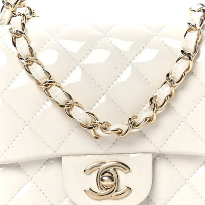 Patent Quilted Mini Square Flap White