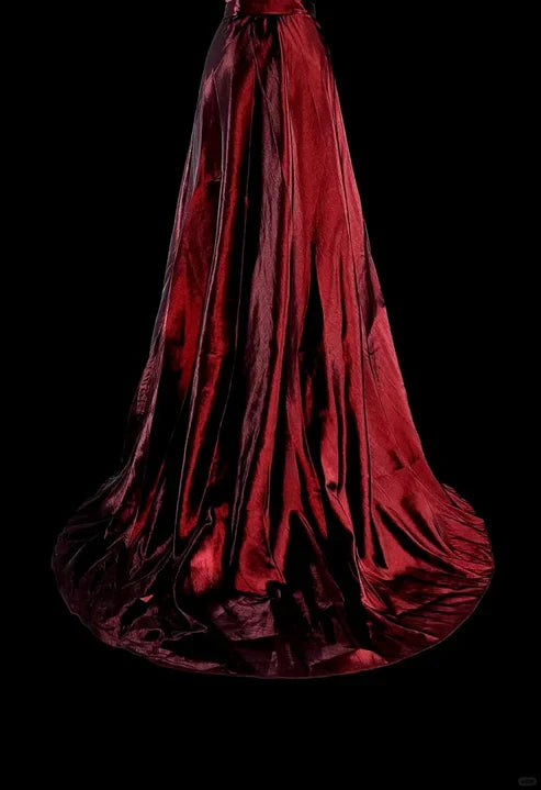 Wine Red Strapless A-Line Satin Long Prom Dress Vintage Evening Dresses, D894