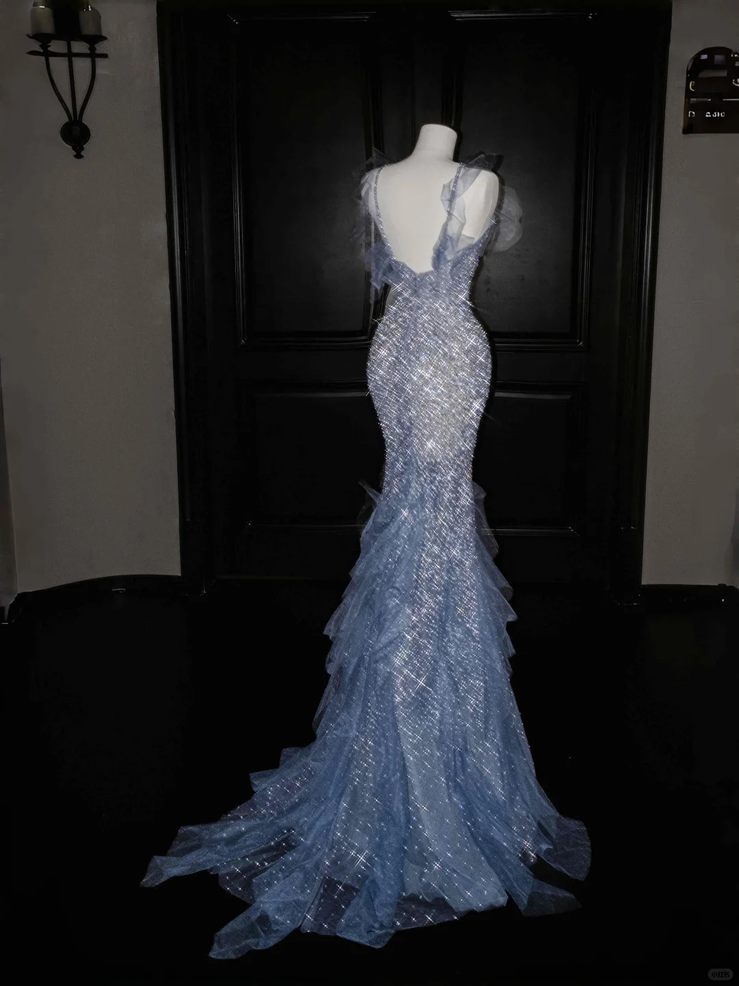 Blue Straps Ruffles Mermaid Beading Long Evening Dress Birthday Outfits, D806