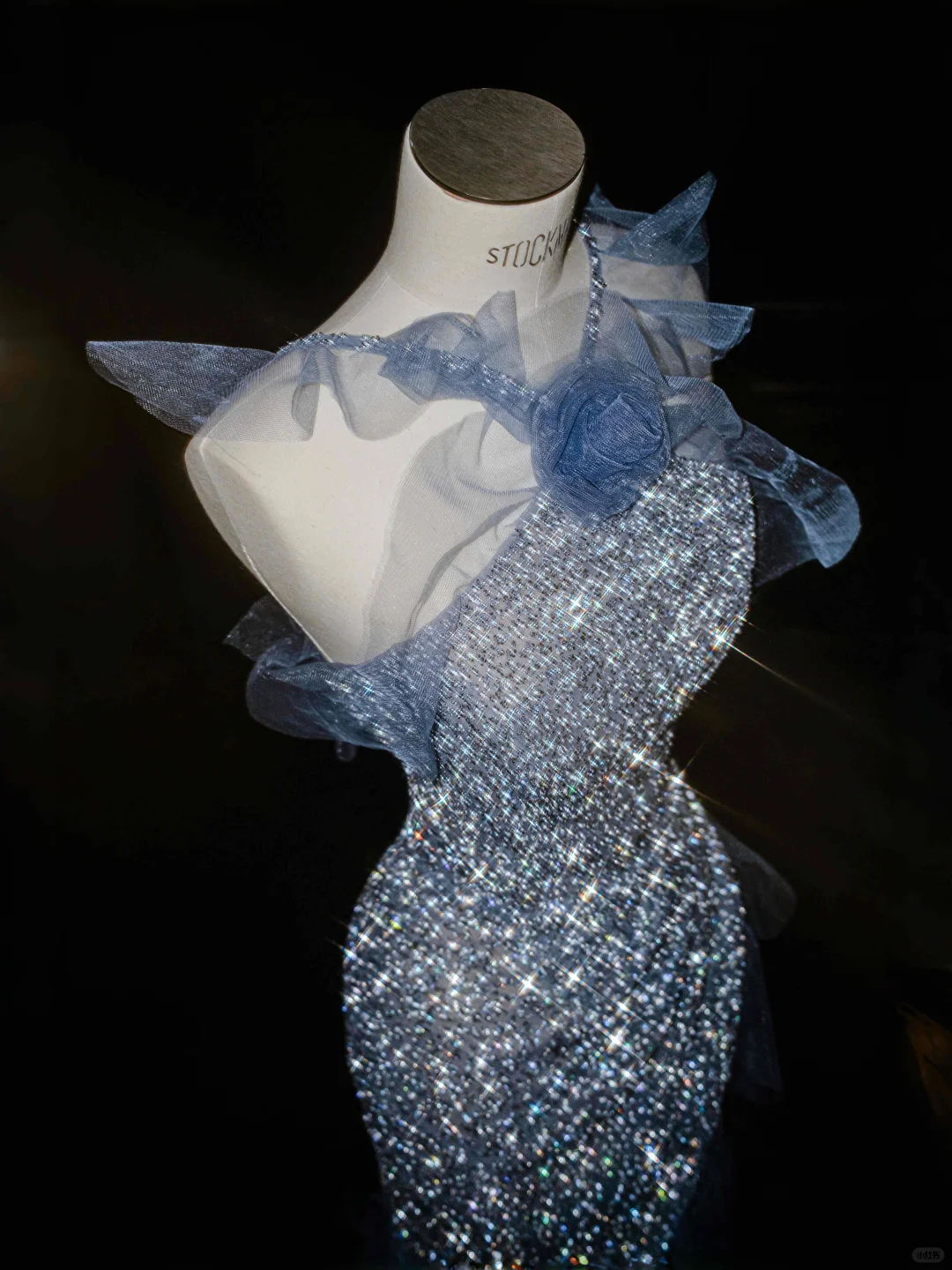 Blue Straps Ruffles Mermaid Beading Long Evening Dress Birthday Outfits, D806