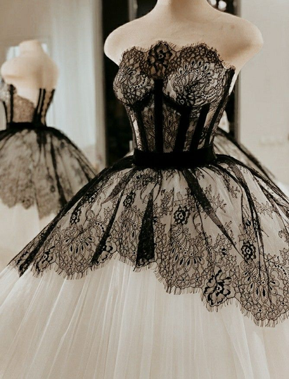 Elegant Strapless A-Line Lace Tulle Midi Length Party Dresses Birthday Gown, D1138