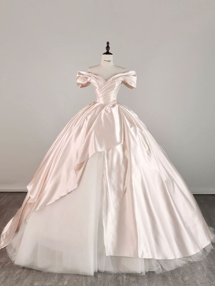 White Off Shoulder A-Line Satin Pretty Wedding Dresses Birdal Dresses, D1141