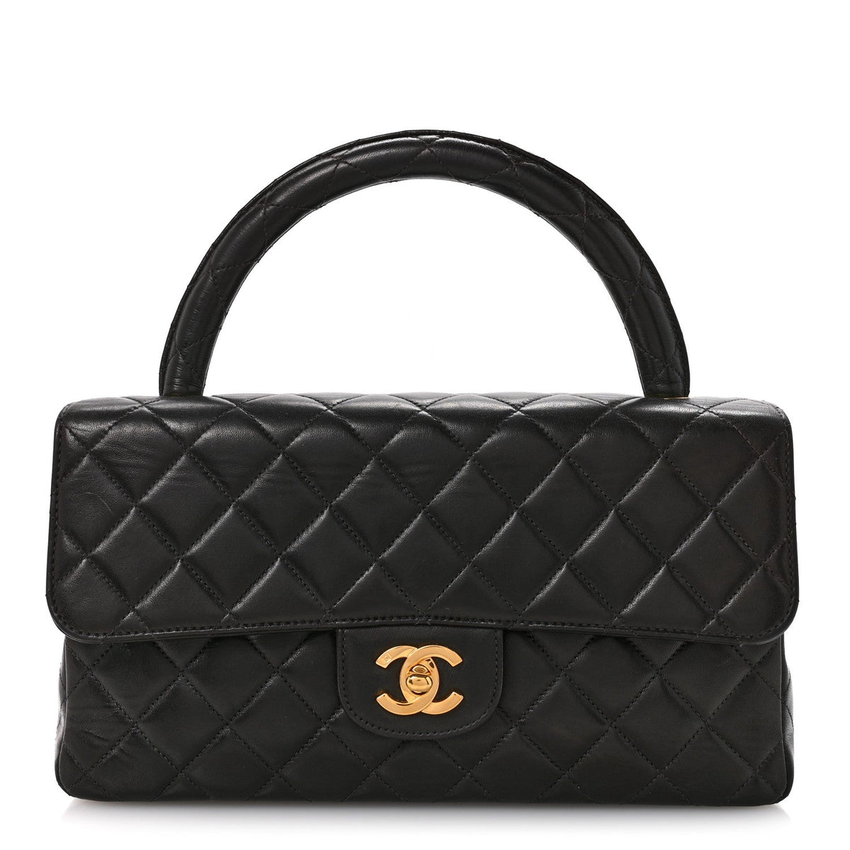 Lambskin Quilted Medium Rectangular Kelly Flap Bag Black