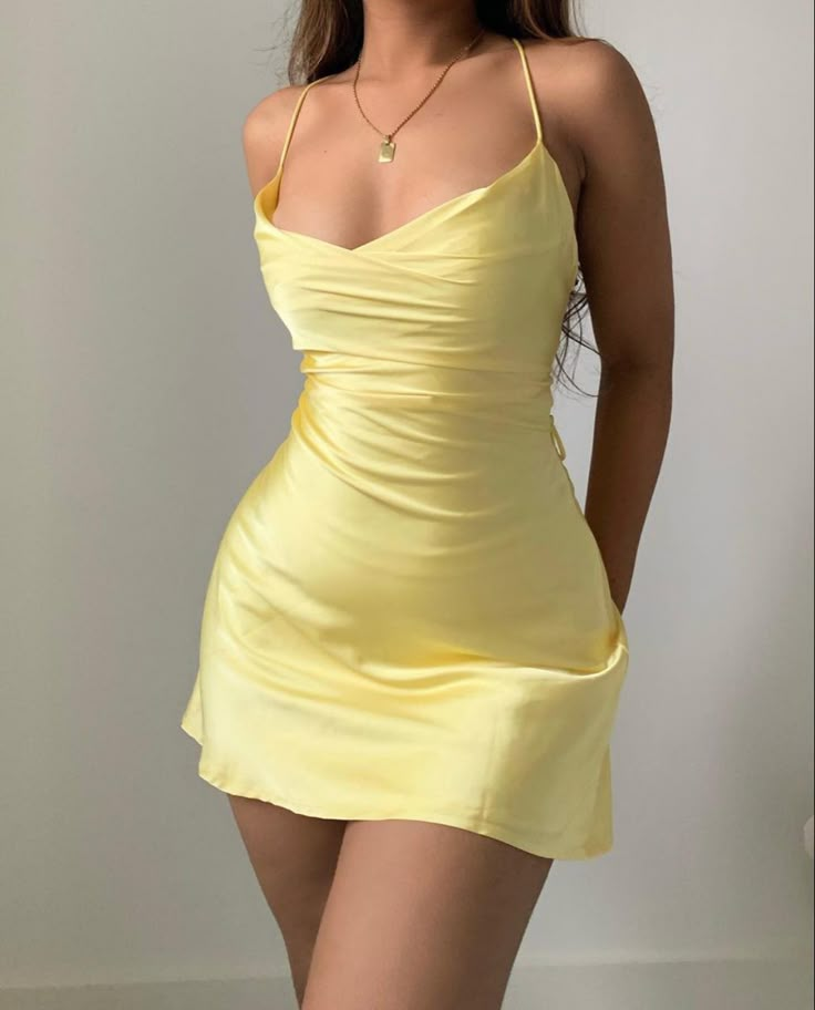 Yellow Straps Sheath Satin Short Party Dresses Homecoming Dresses, D1247