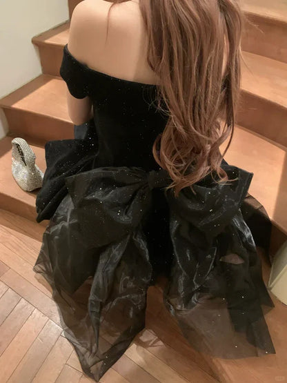 Black Off Shoulder A-Line Short Birthday Outfits Homecoming Dress, D1253