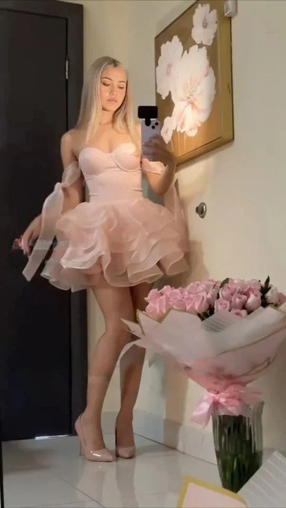 Lovely Pink Sweetheart A-Line Homecoming Dresses Short Birthday Outfits, D1256