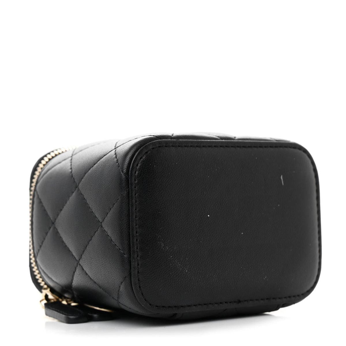 Lambskin Quilted Mini Vanity Case With Pearl Chain Black