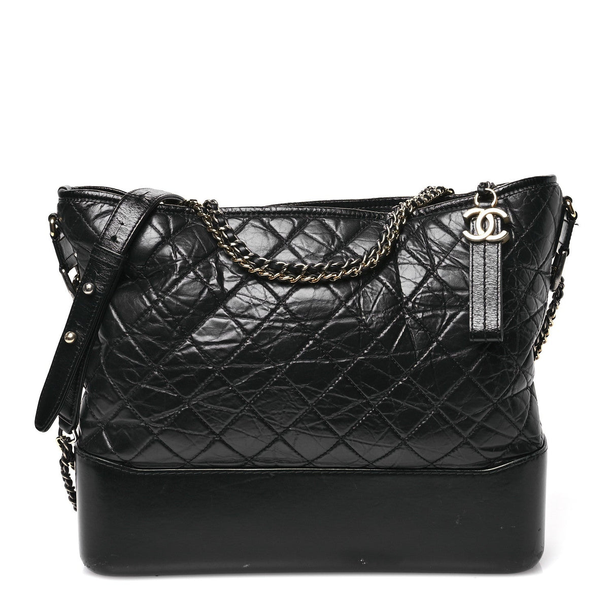 Aged Calfskin Quilted Large Gabrielle Hobo  Black