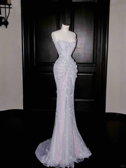 Gorgeous Strapless Mermaid Sequins Beading Long Evening Dress Birthday Outfits, D812