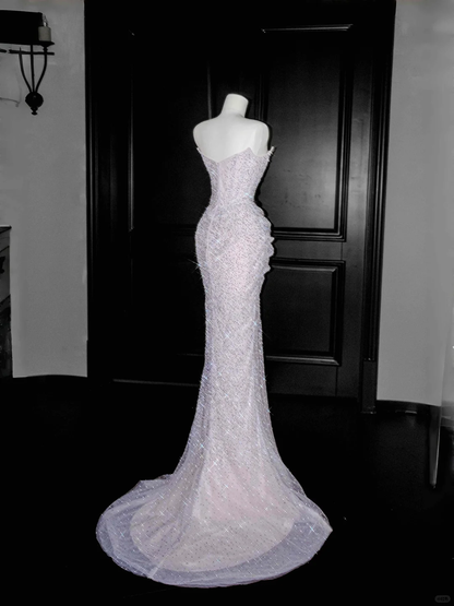 Gorgeous Strapless Mermaid Sequins Beading Long Evening Dress Birthday Outfits, D812